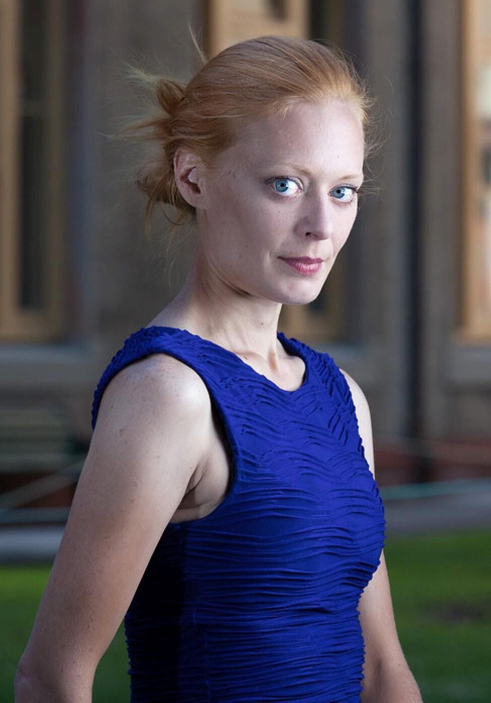 Redhead in Blue Dress