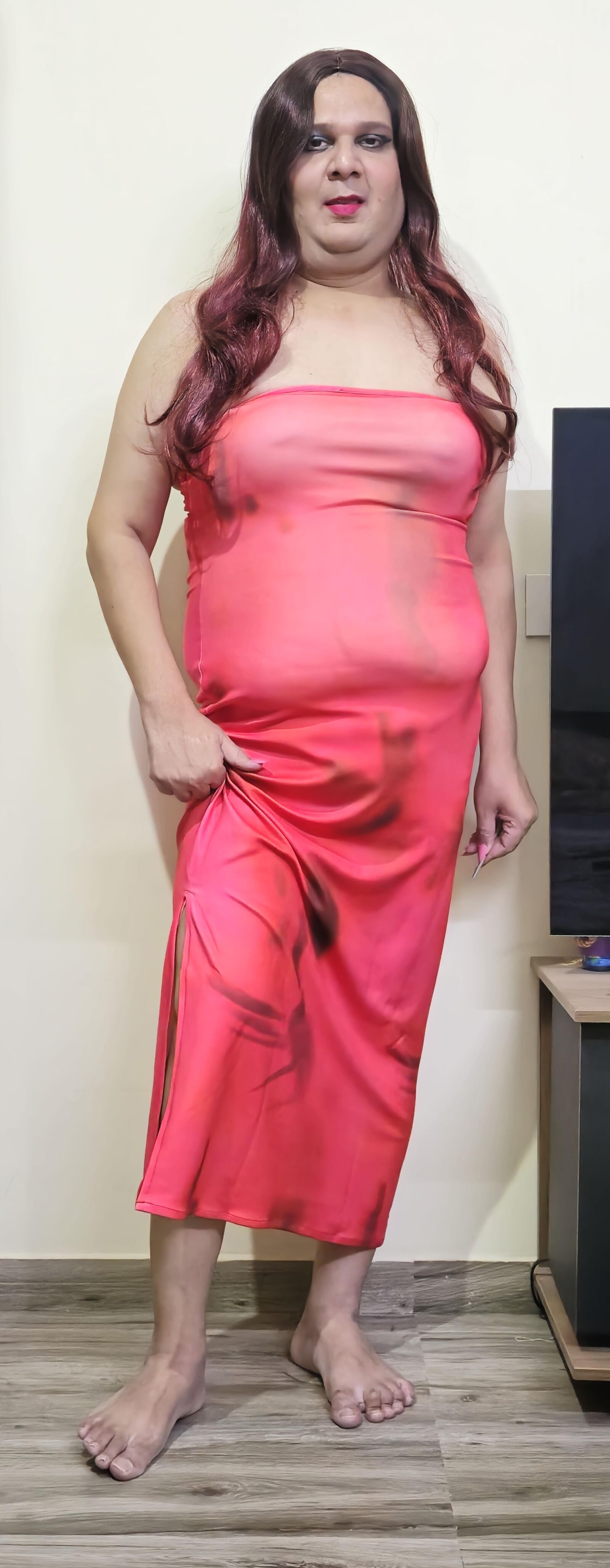shemale monica m peach pink dress HQ