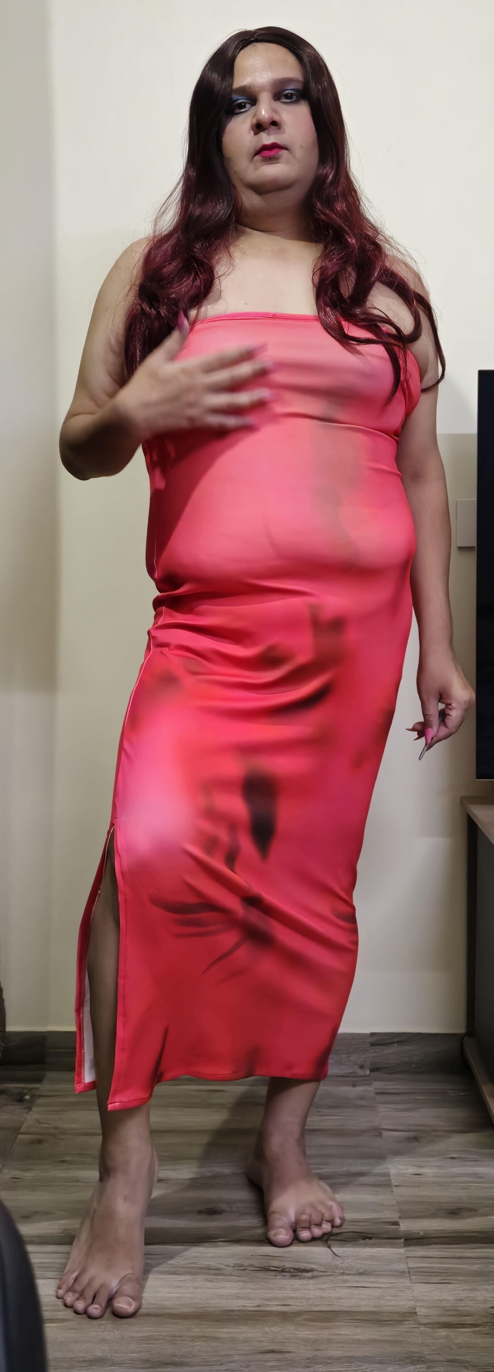 shemale monica m peach pink dress HQ
