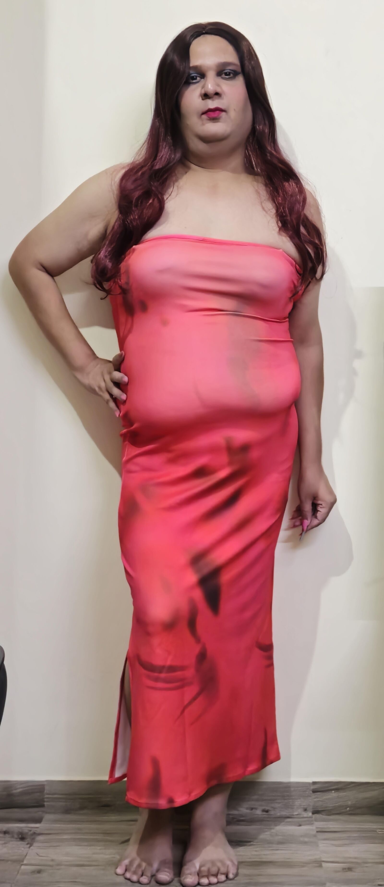 shemale monica m peach pink dress HQ