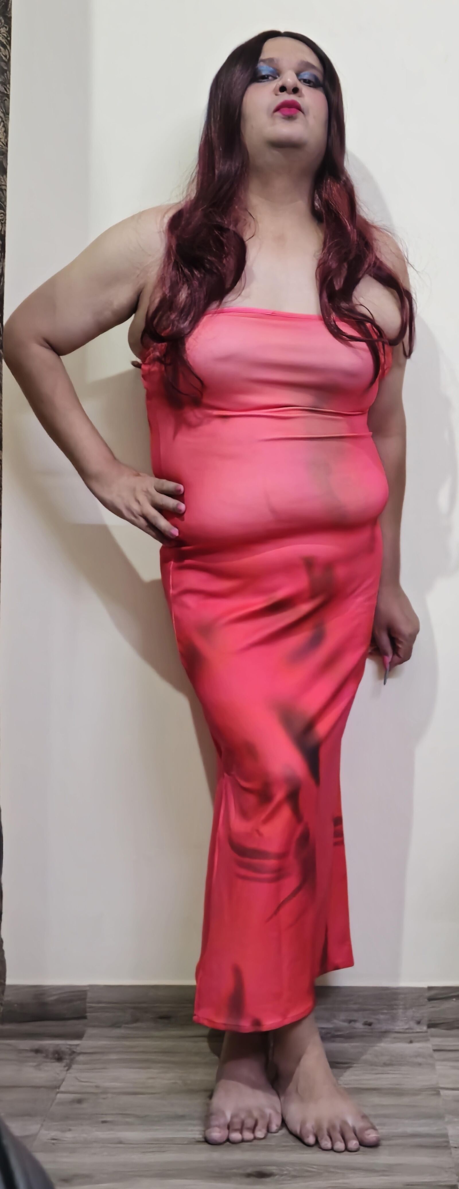 shemale monica m peach pink dress HQ