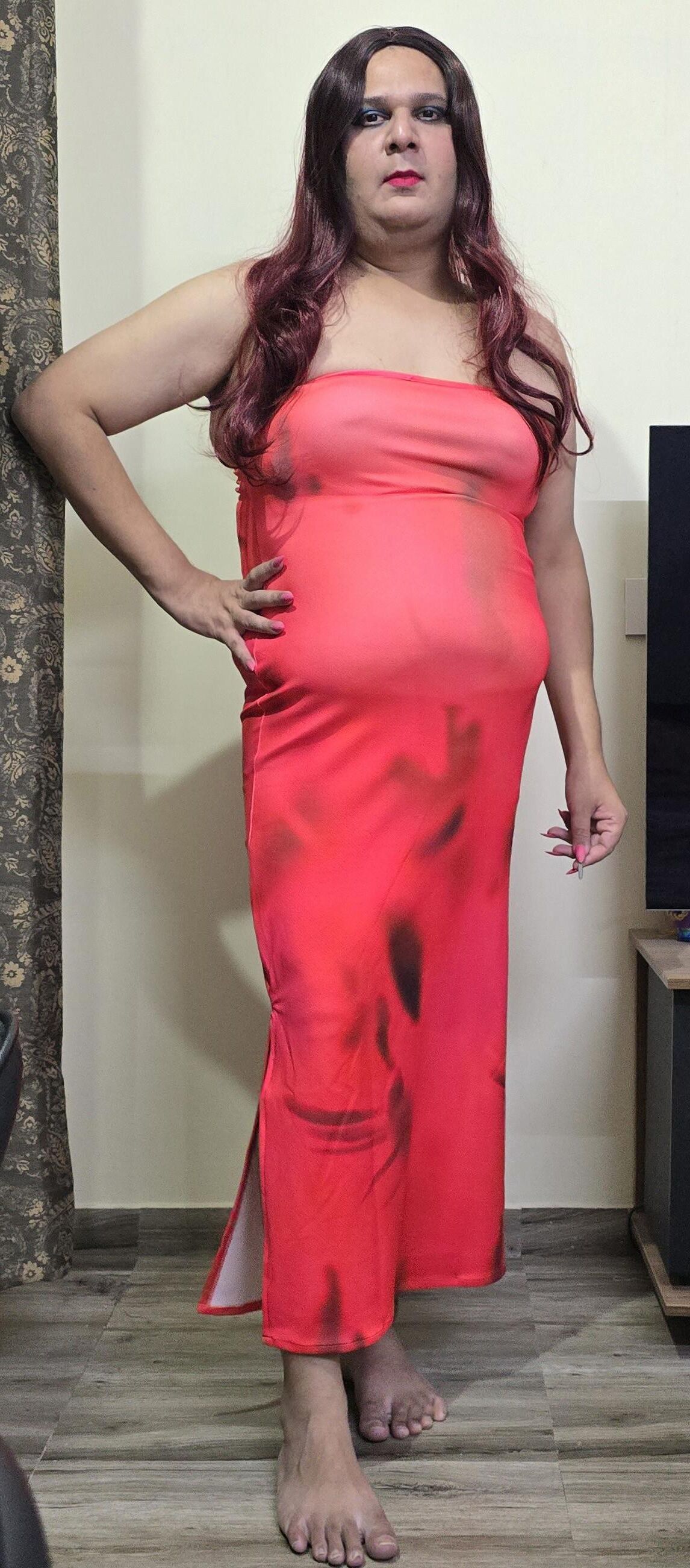shemale monica m peach pink dress HQ