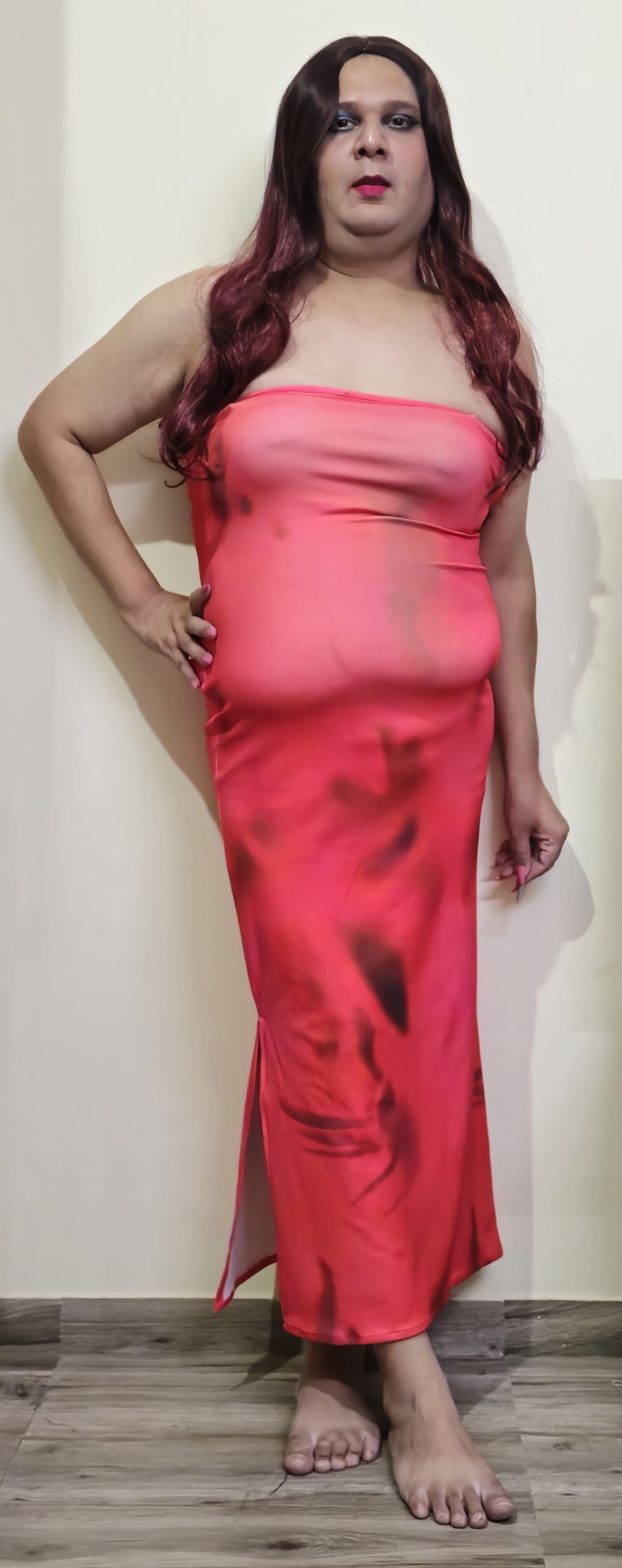shemale monica m peach pink dress HQ