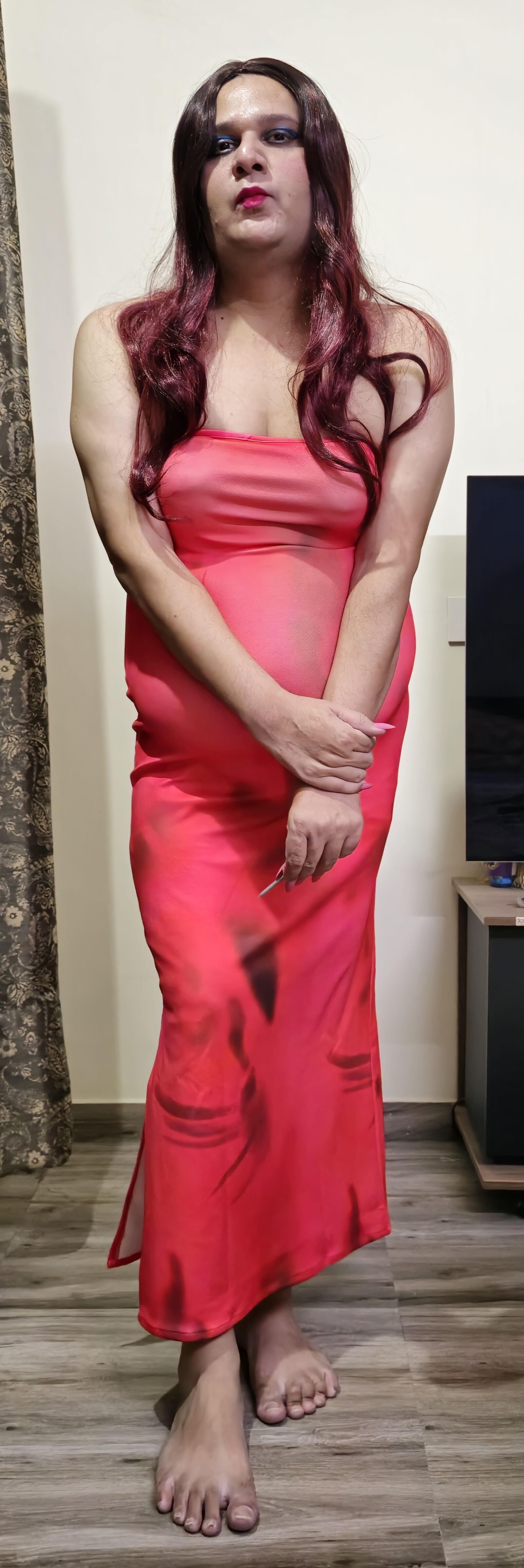 shemale monica m peach pink dress HQ