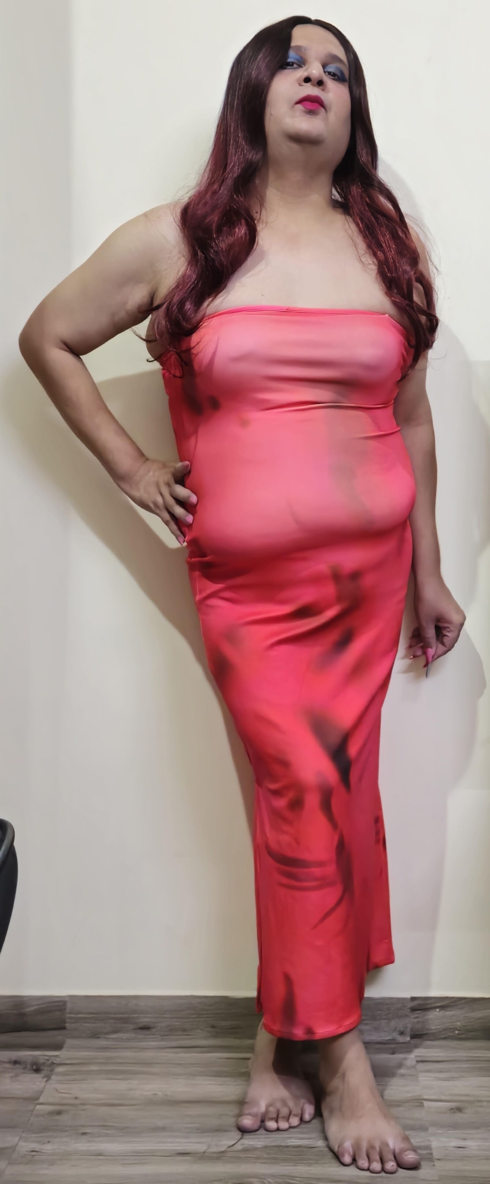 shemale monica m peach pink dress HQ