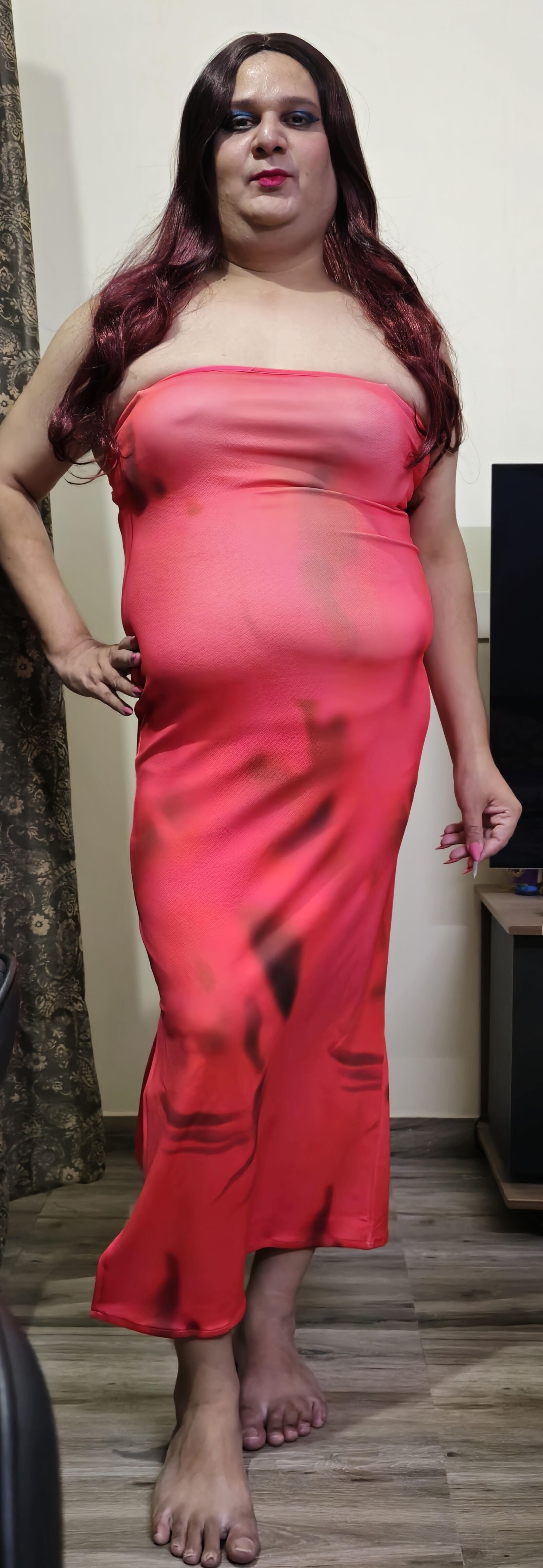 shemale monica m peach pink dress HQ