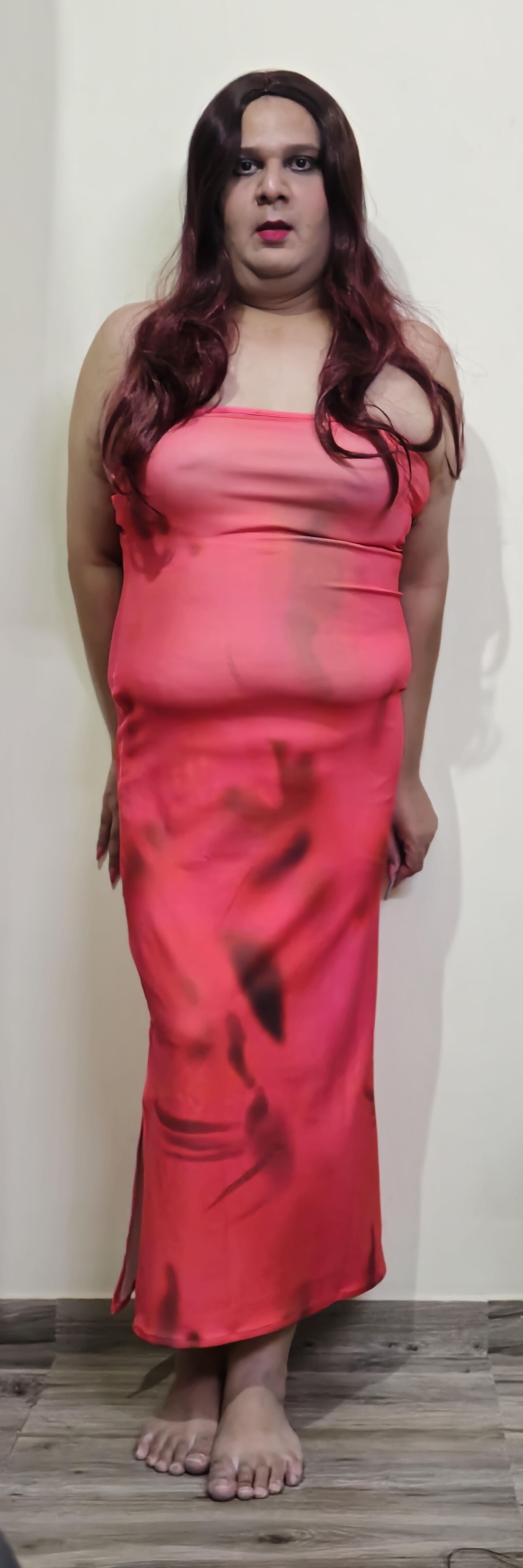 shemale monica m peach pink dress HQ