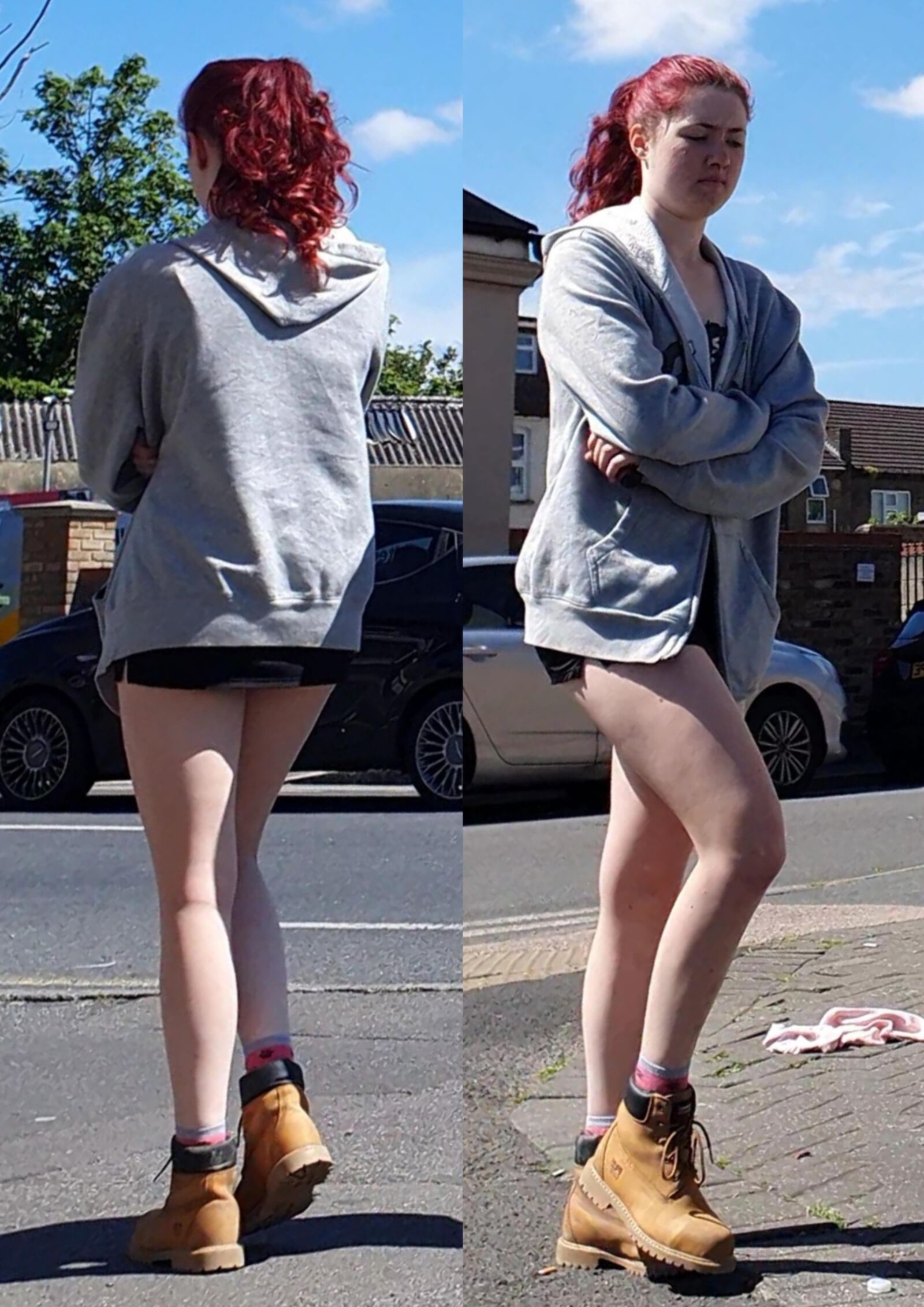 [CANDID] BUSTED BY NICE LEGS REDHEAD SKANK