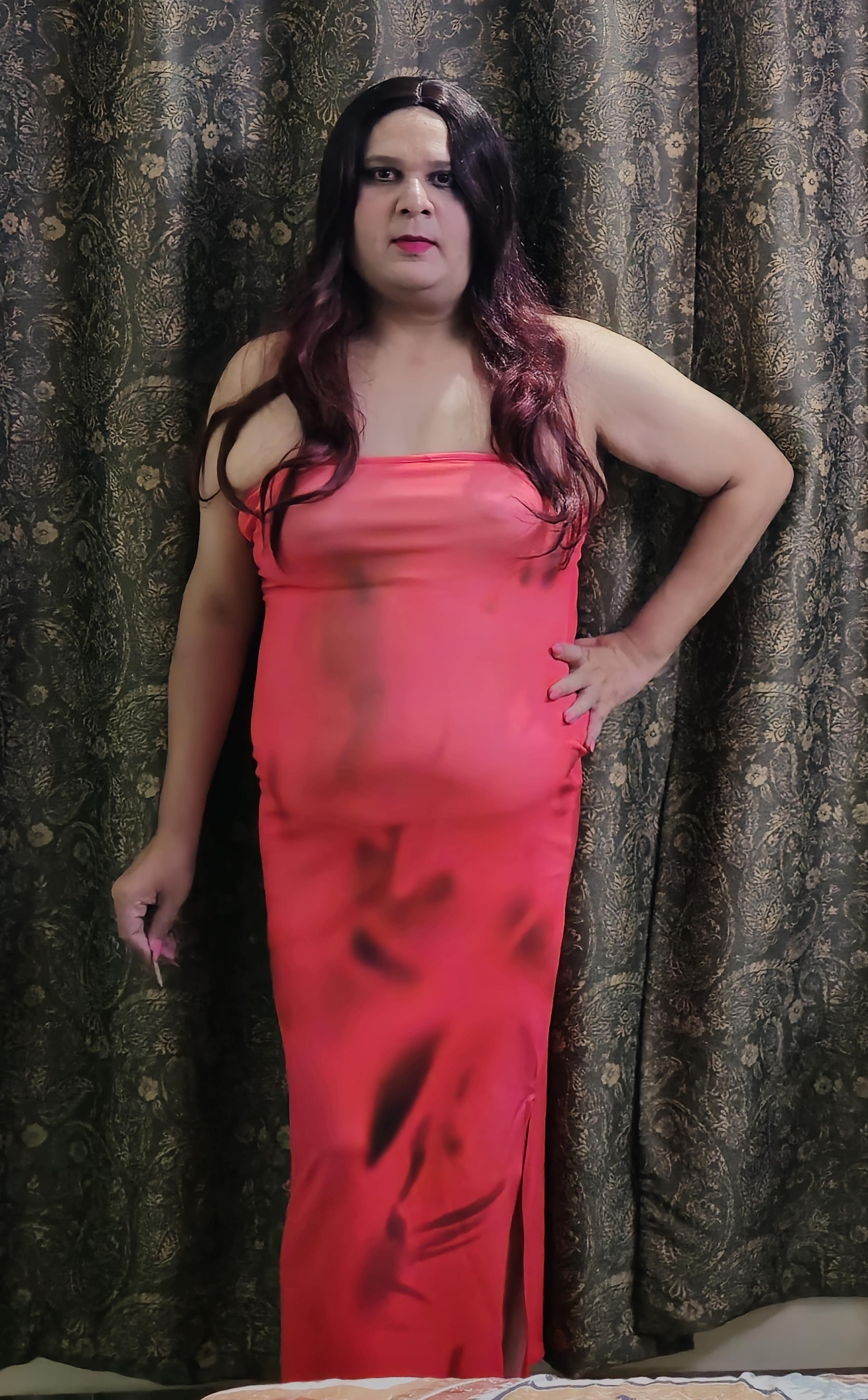 redhead shemale monica m in peach pink dress