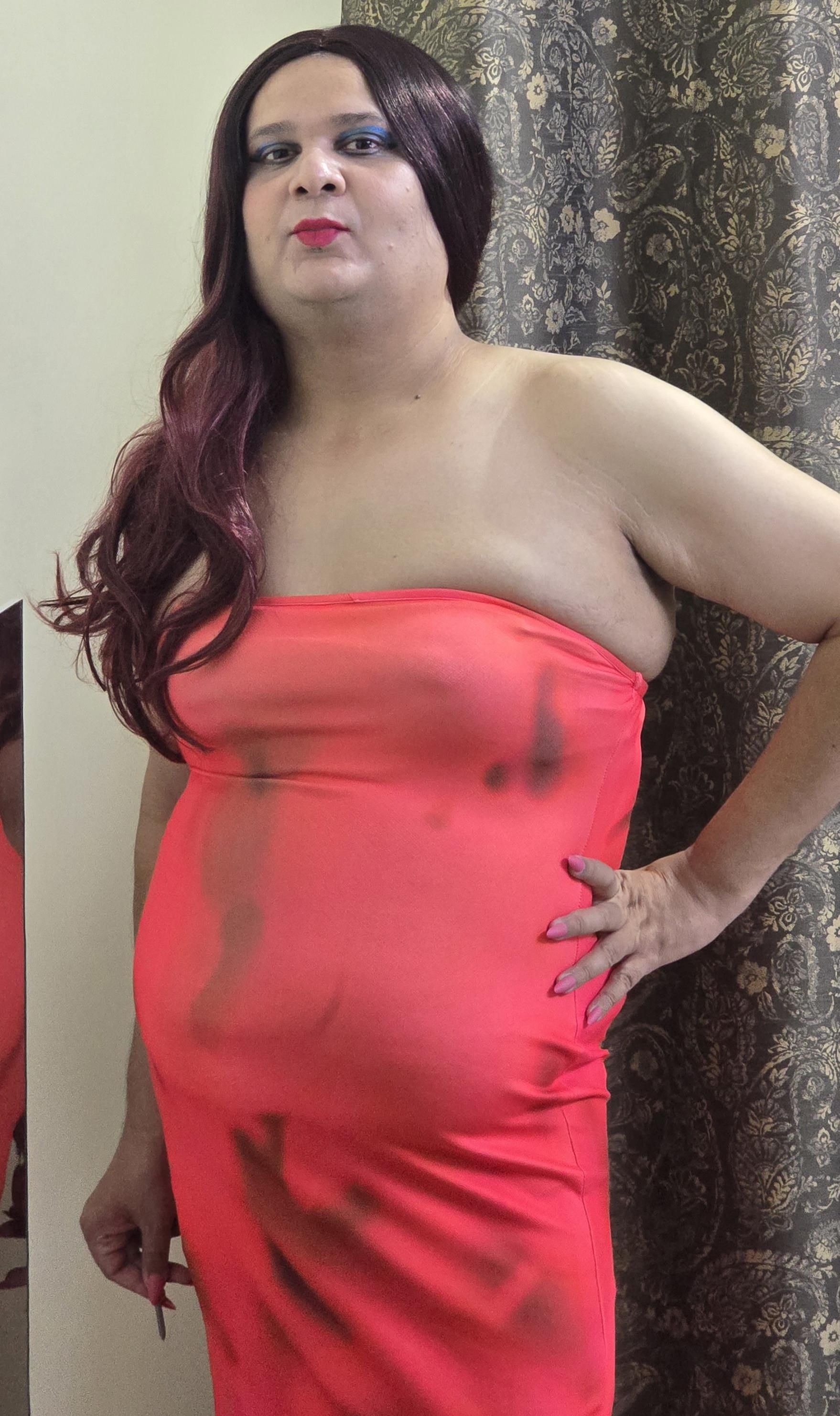 redhead shemale monica m in peach pink dress