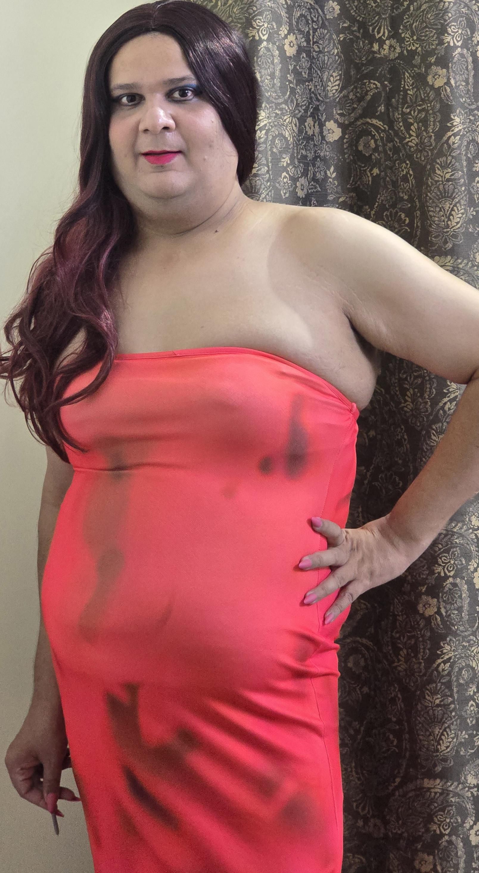 redhead shemale monica m in peach pink dress