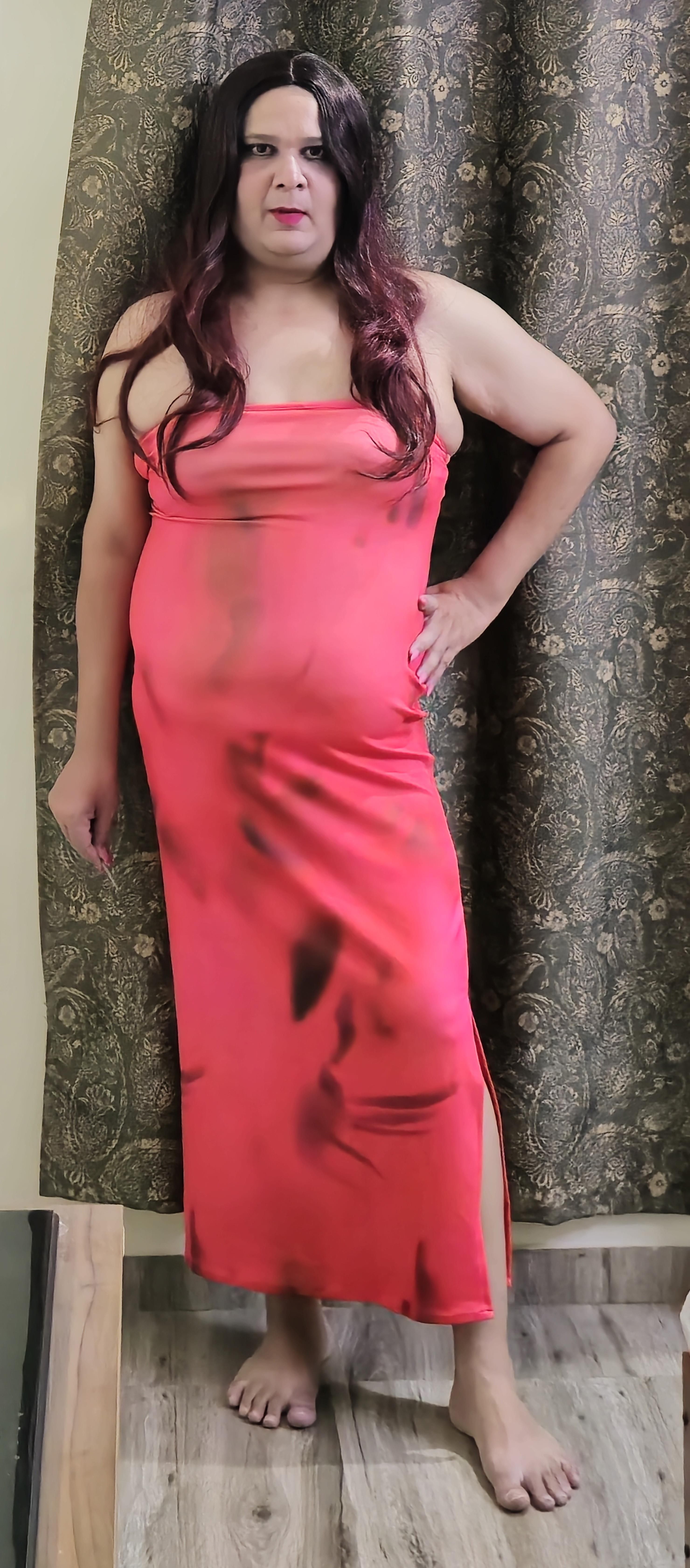 redhead shemale monica m in peach pink dress