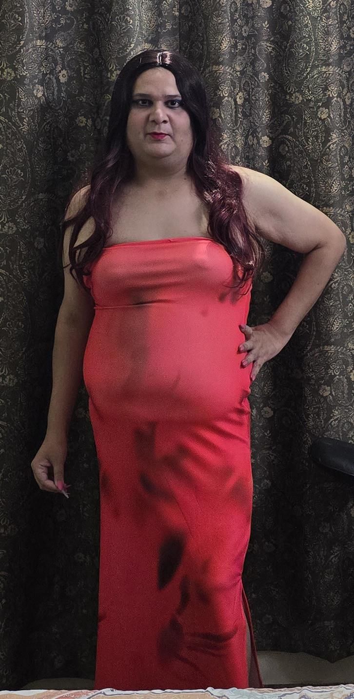 redhead shemale monica m in peach pink dress