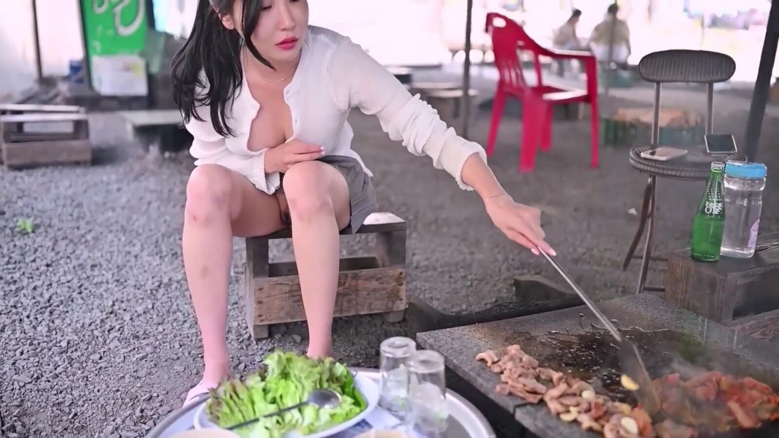 韓国の女の子が猫を点滅させます