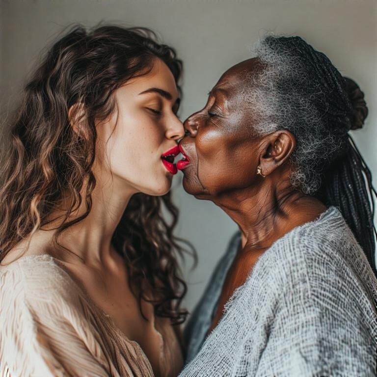 Interracial lesbian kissing