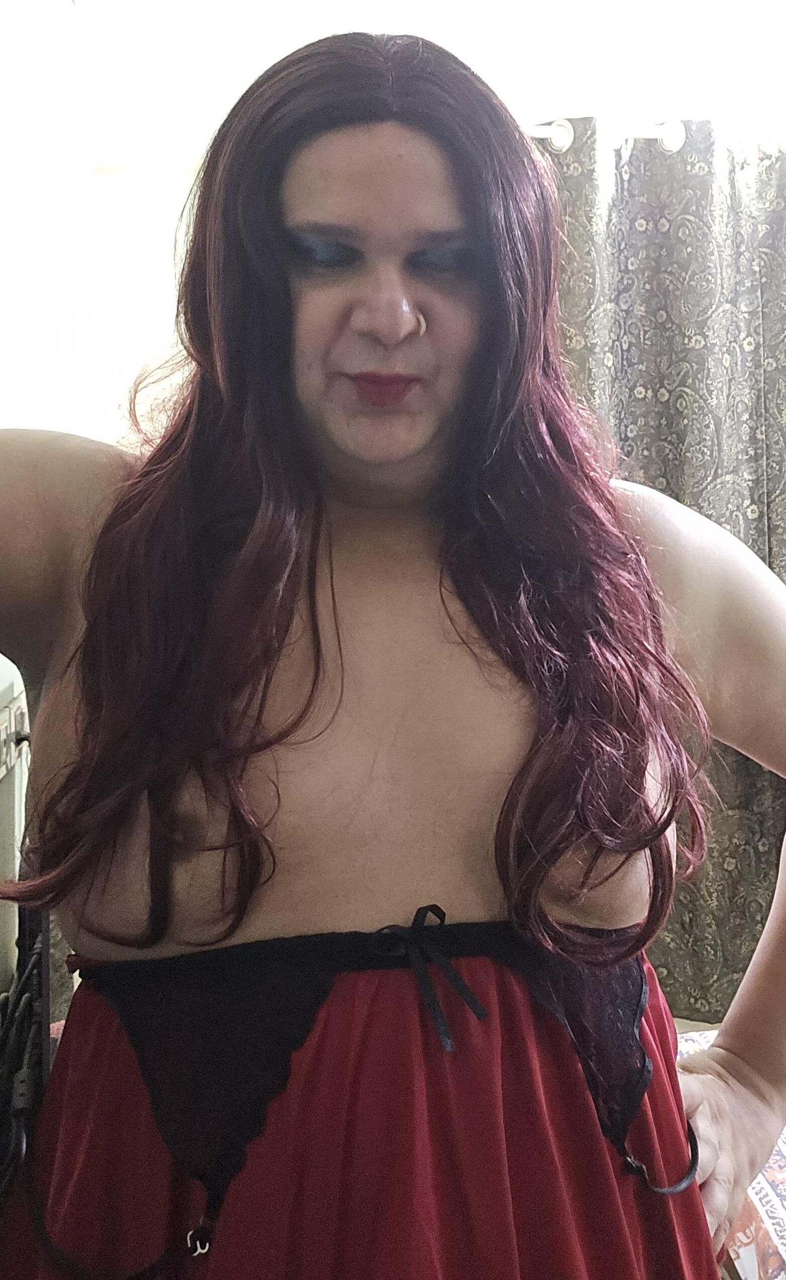 shemale monica m in red lingerie set 