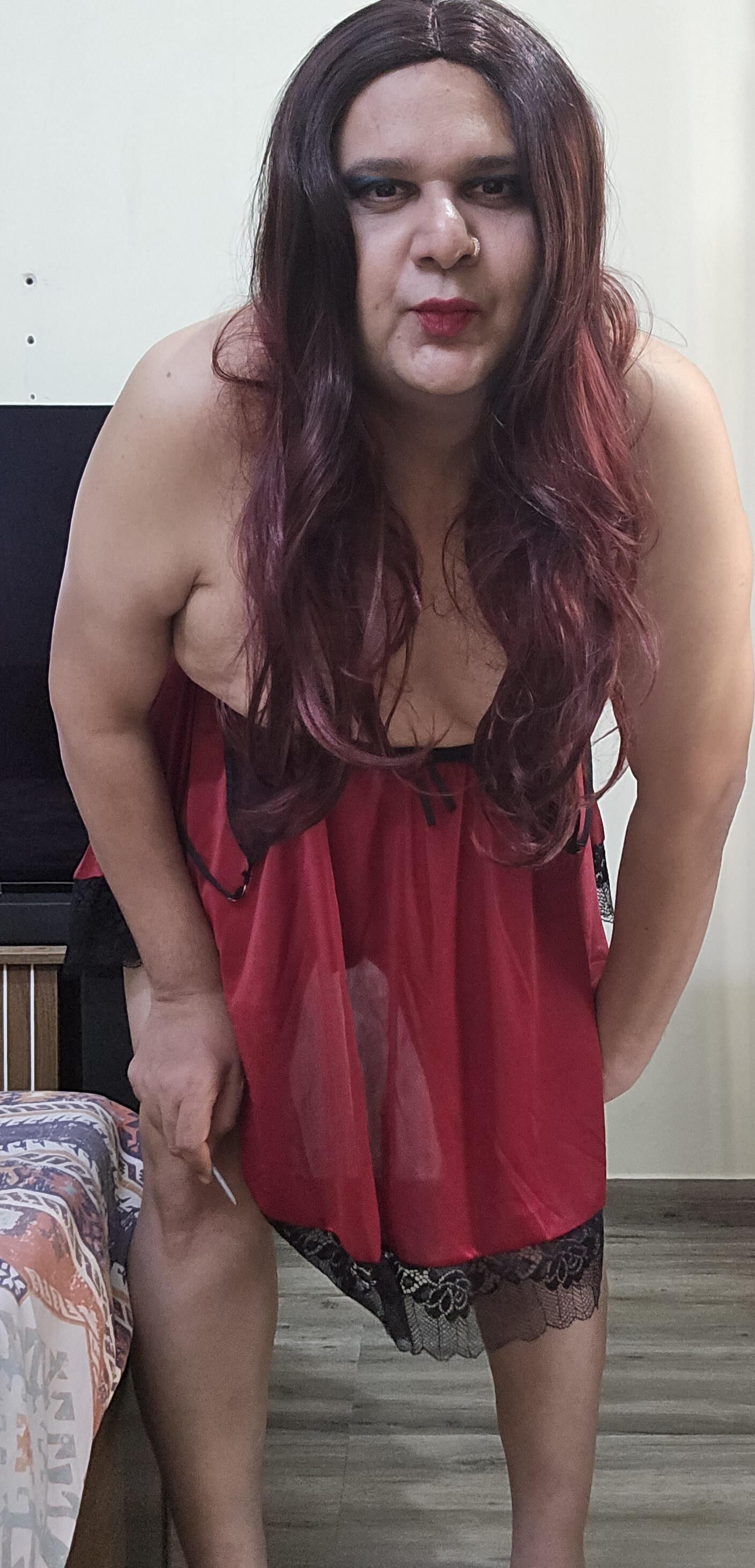 shemale monica m in red lingerie set 