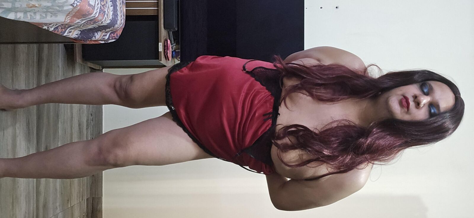 shemale monica m in red lingerie set 
