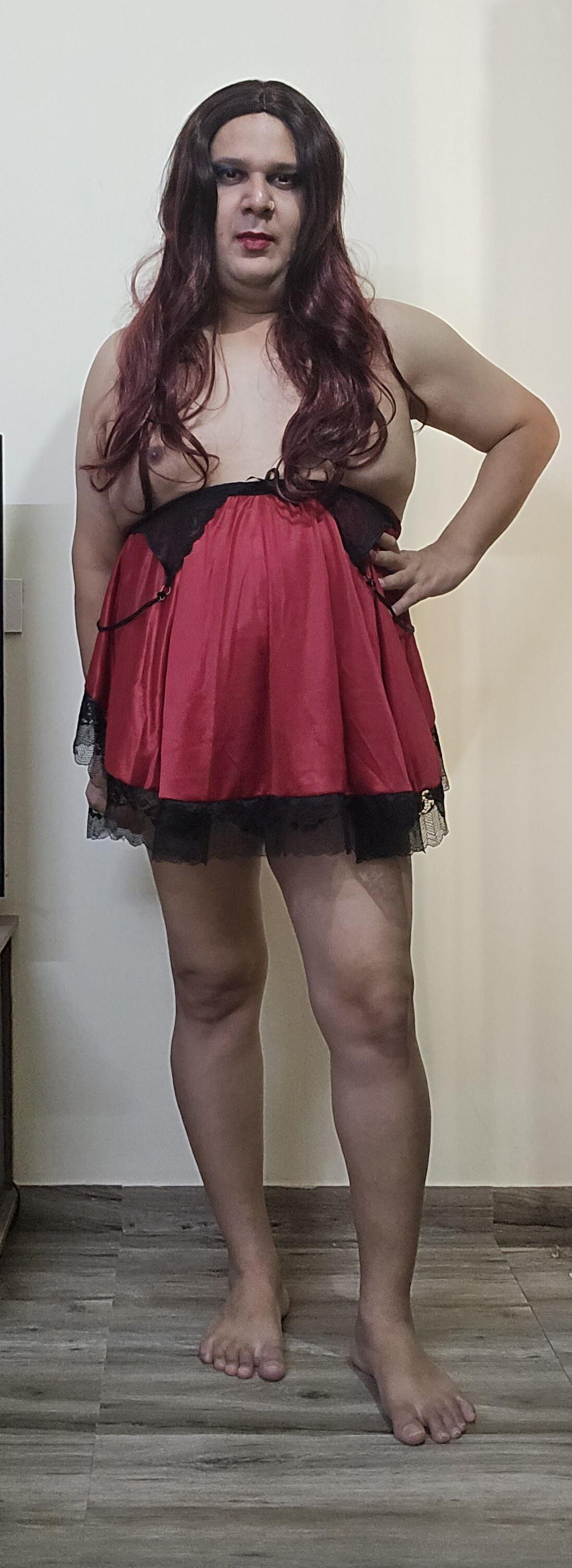 shemale monica m in red lingerie set 