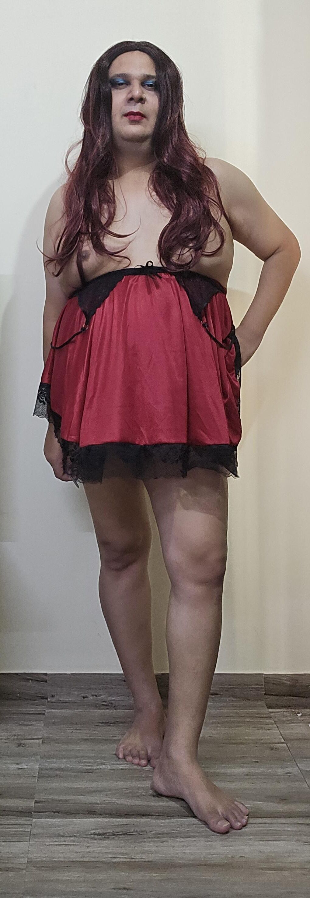 shemale monica m in red lingerie set 