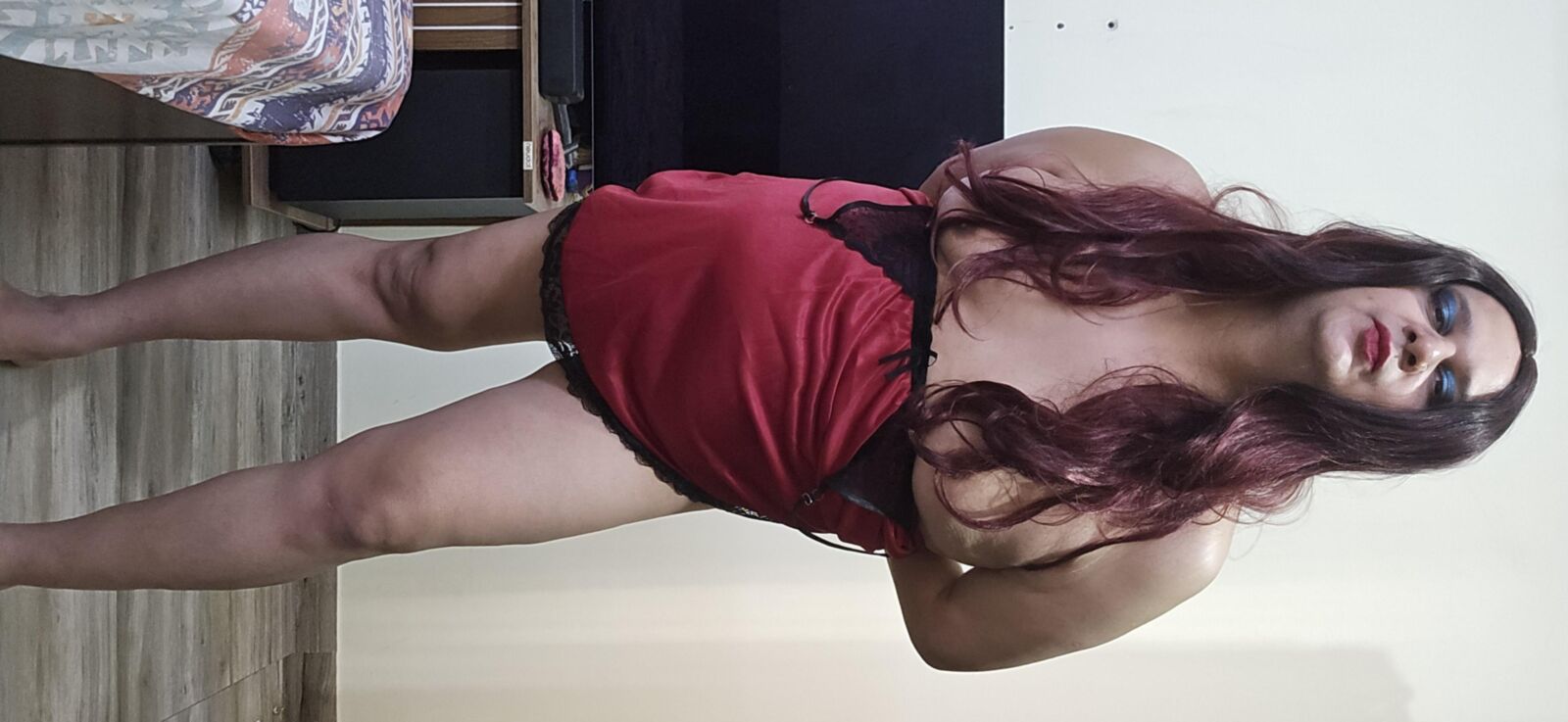 shemale monica m in red lingerie set 