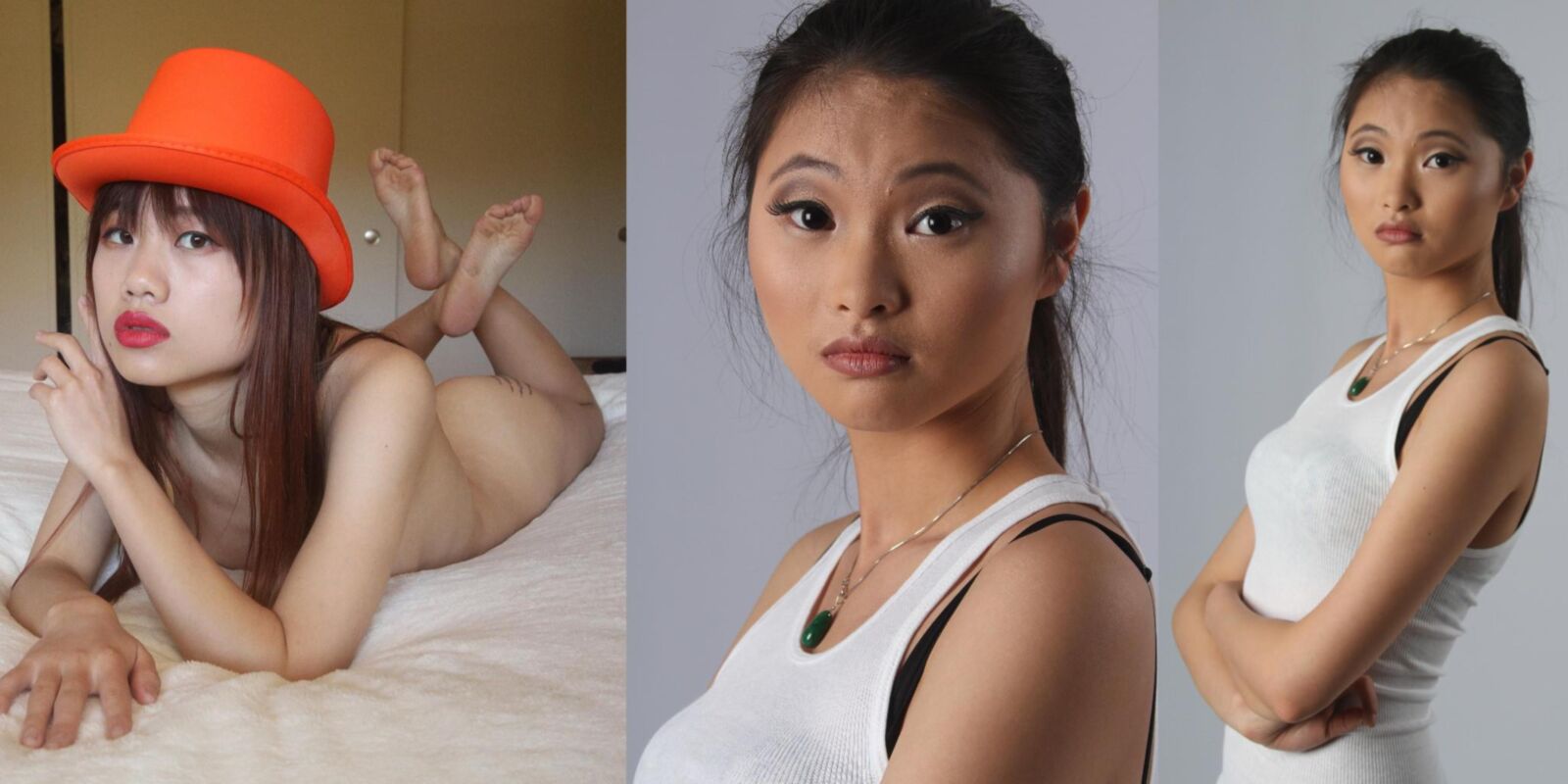 stock collage Asian Nude leash soft core bondage