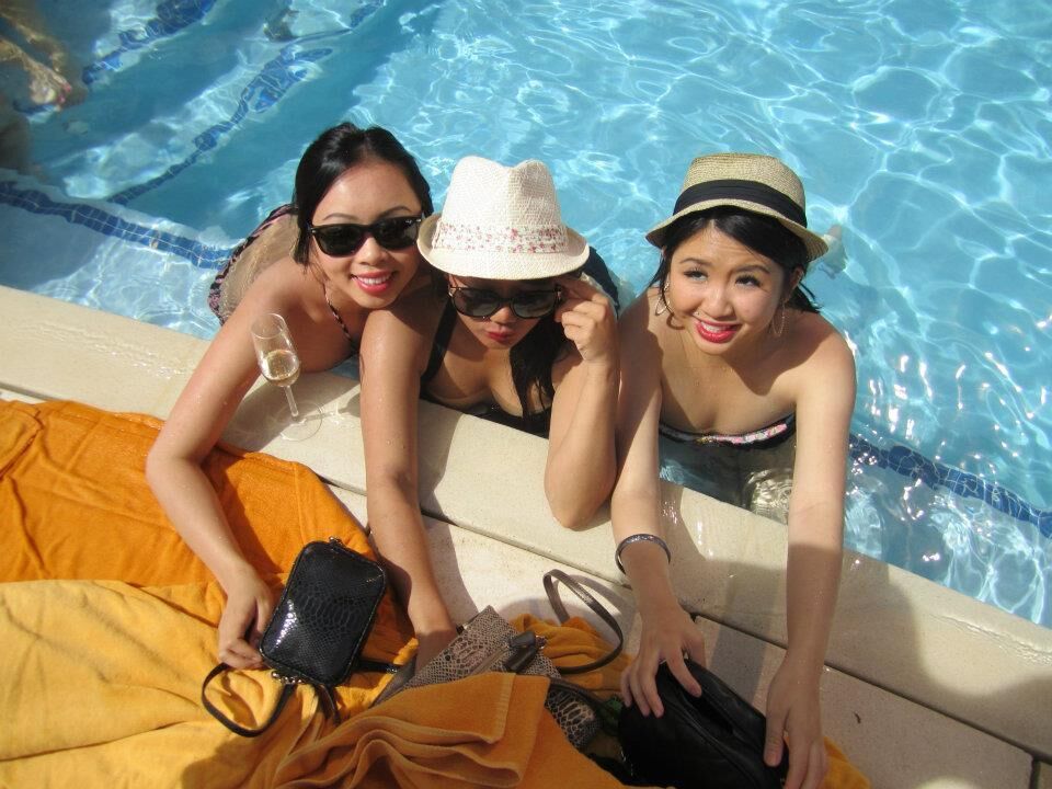 Asian bikini slut with her friends
