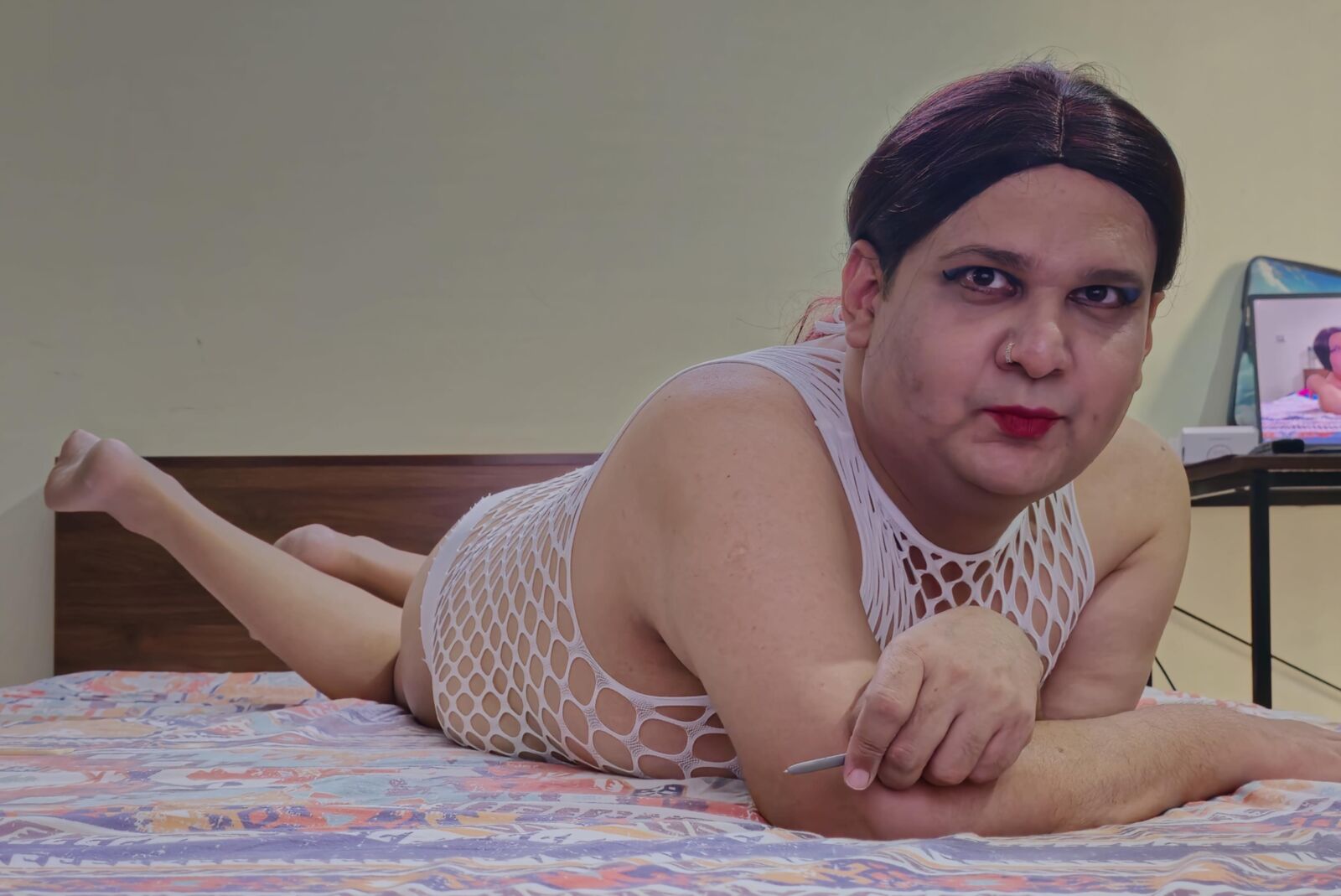 redhead shemale monica m in white fishnets s