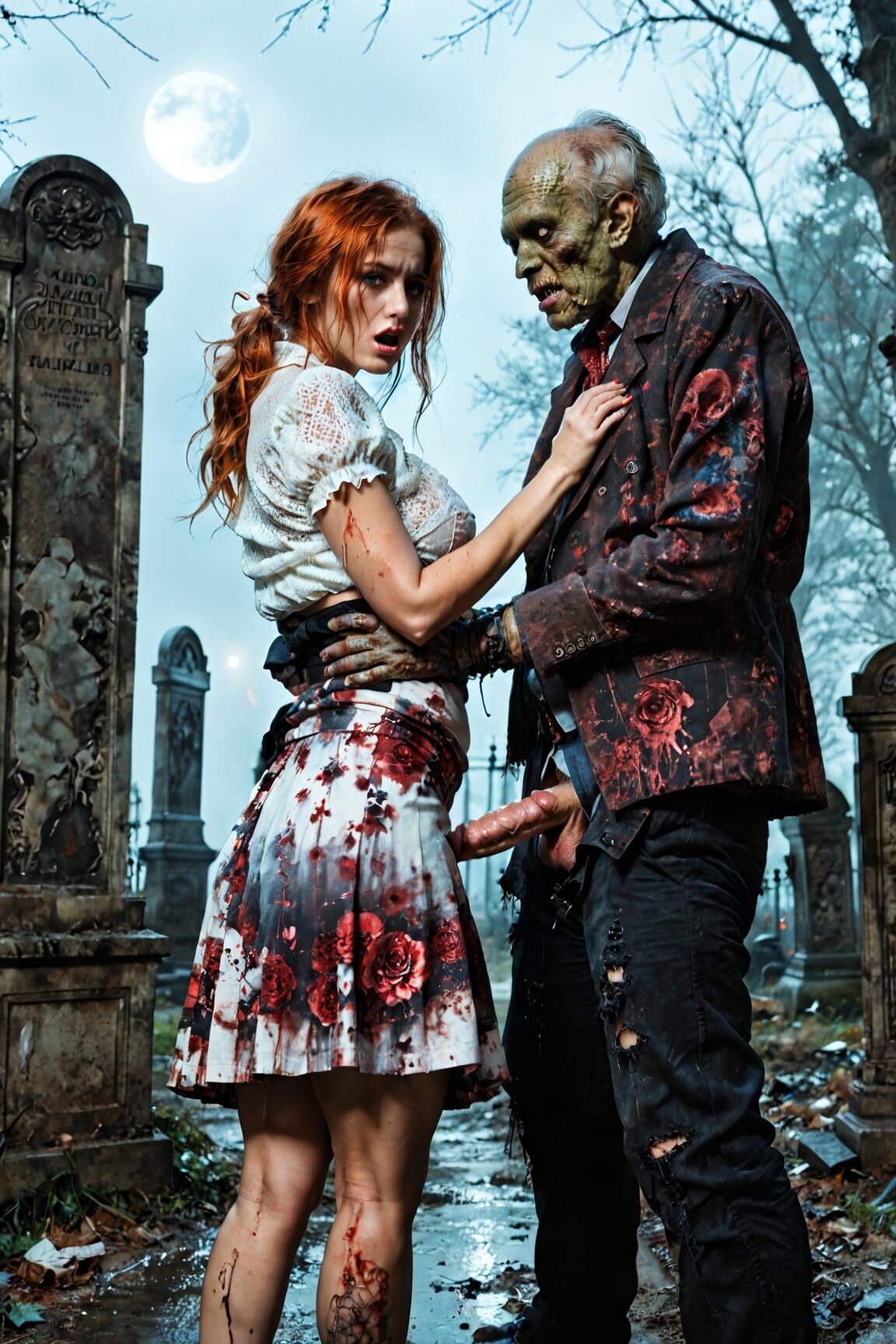 AI Zombie porn Redhead babes 
