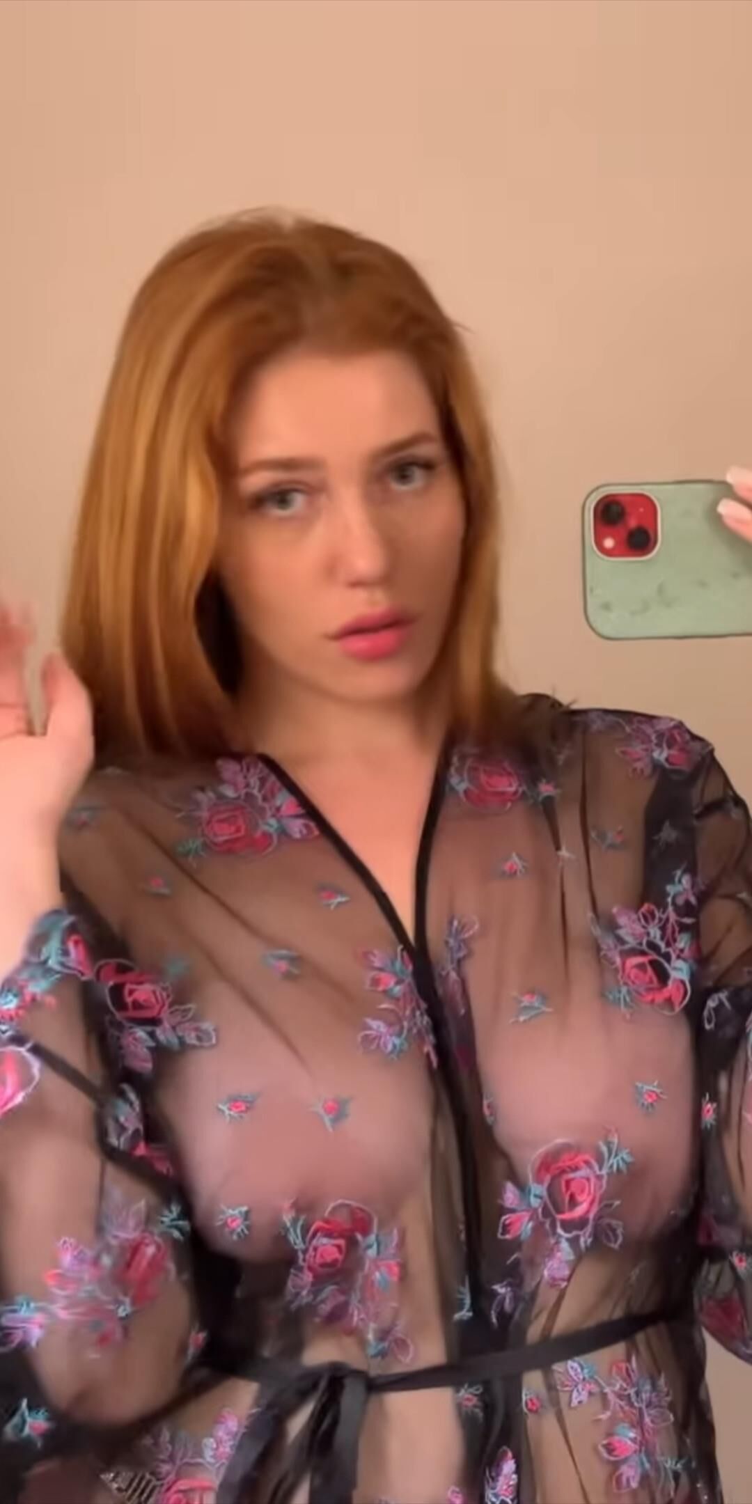 Redhead see through top big tits
