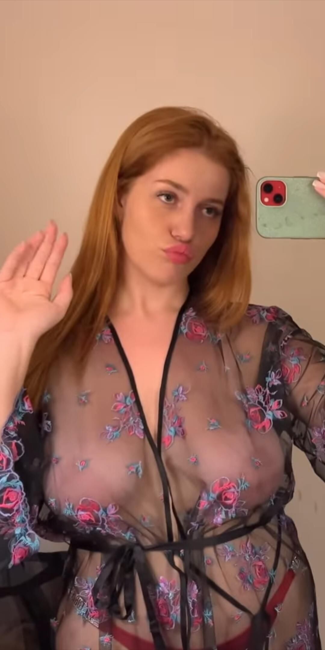 Redhead see through top big tits