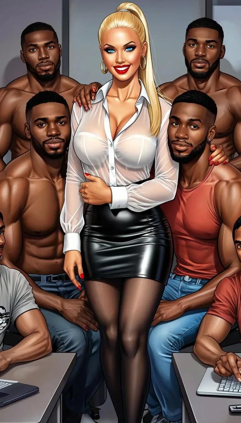 Professora loira da AI e seus alunos negros