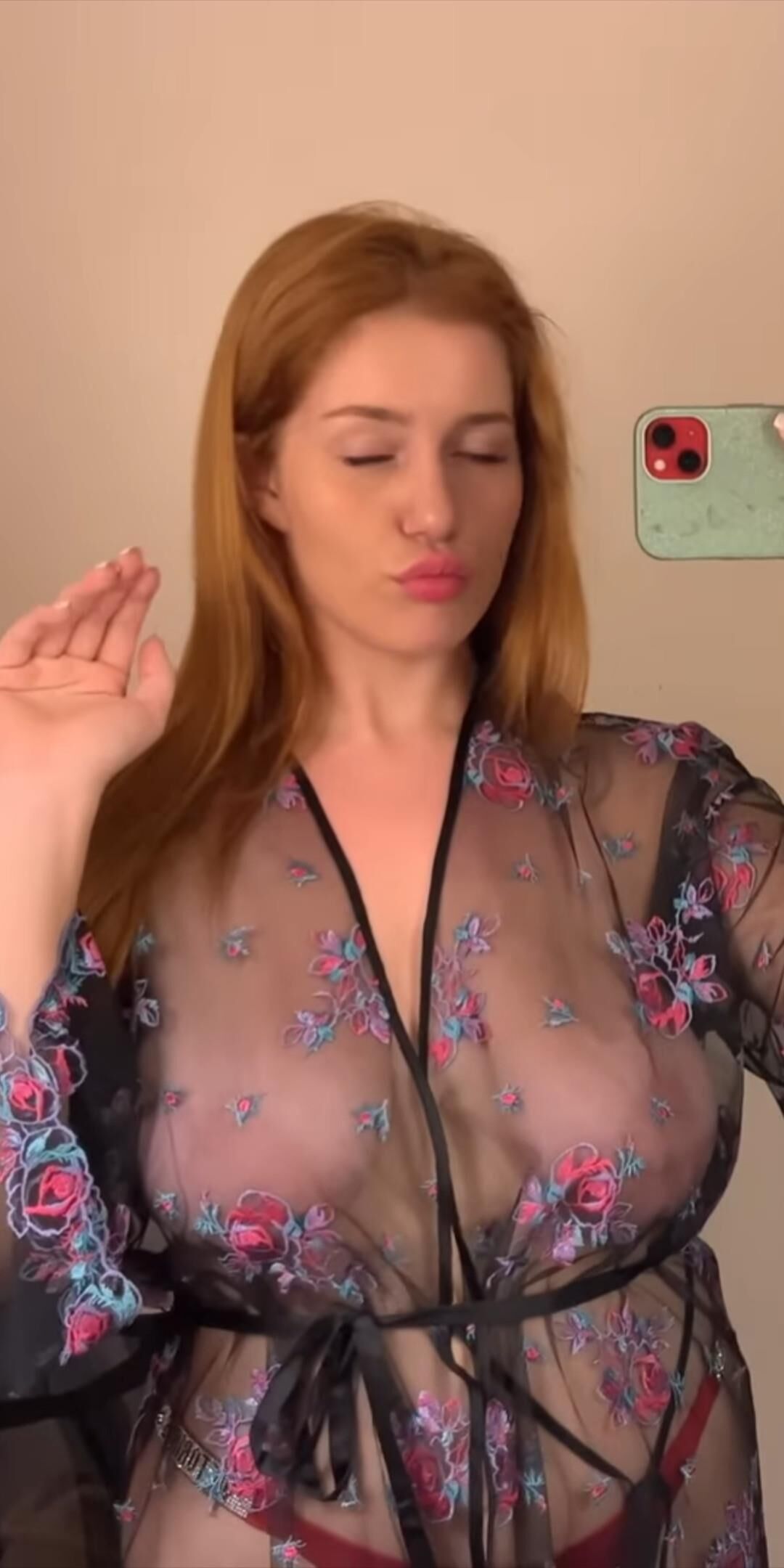 Redhead see through top big tits