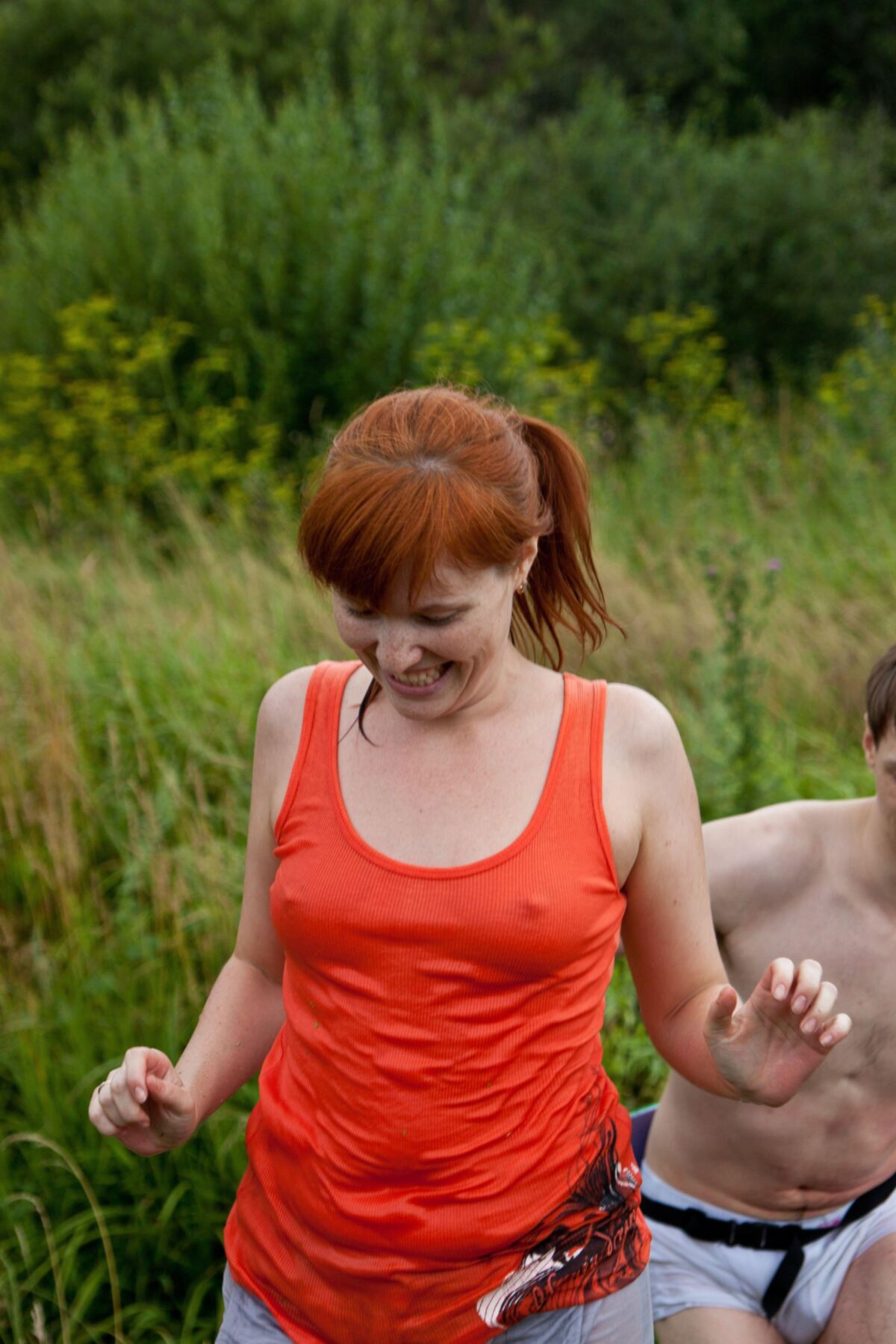 Red hot redheads braless and pokies