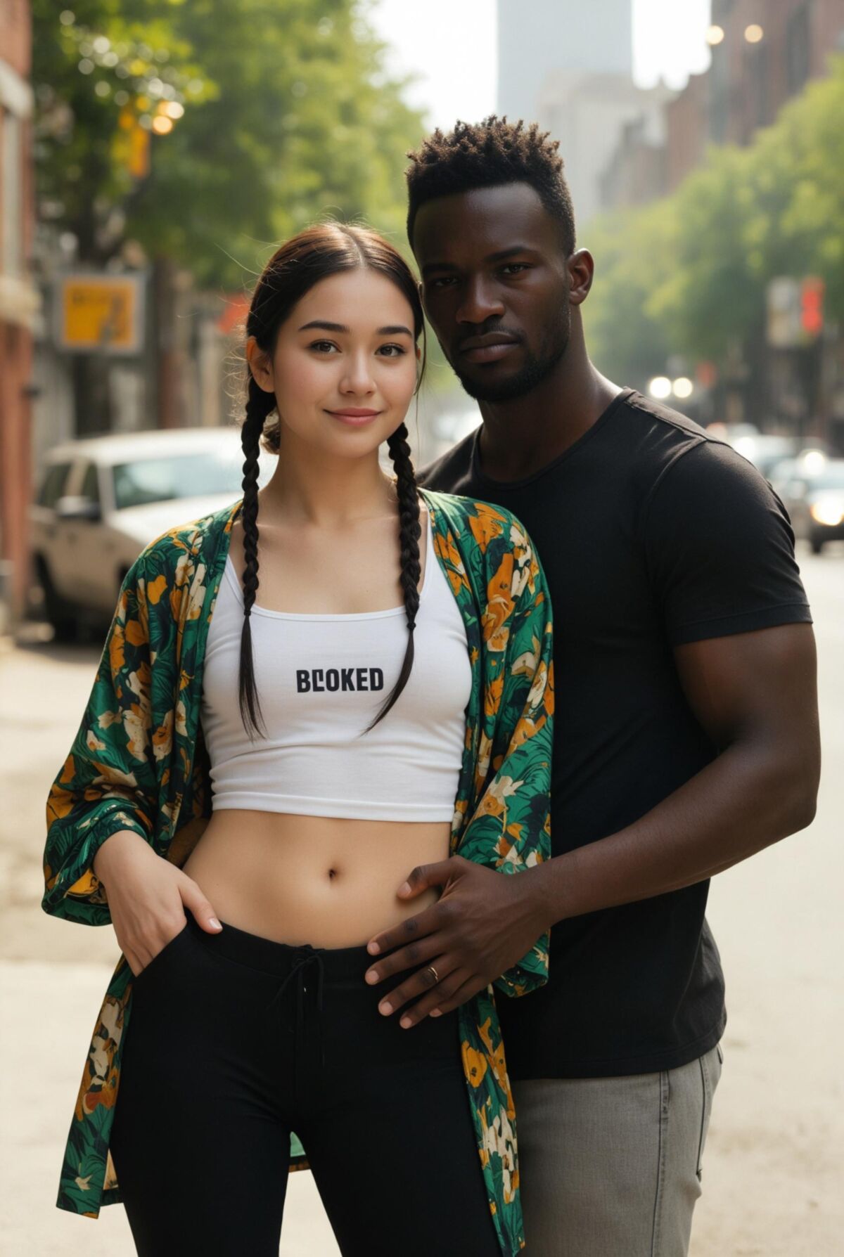 Parejas interraciales con colección de verano en negro