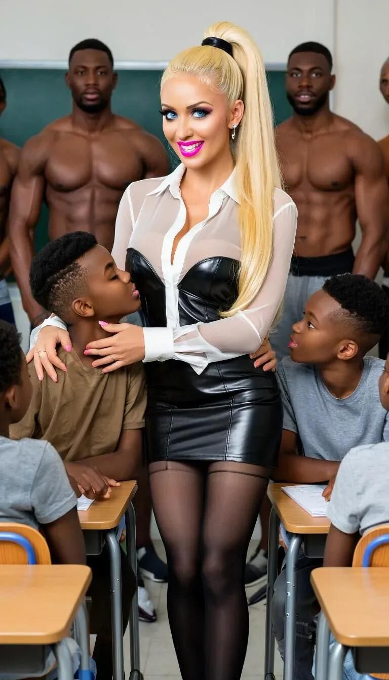 AI blonde teacher and her black students 