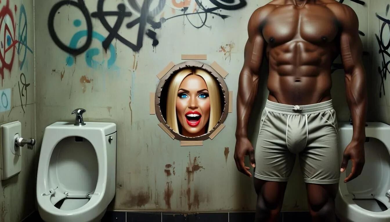 AI Gloryhole in men's toilet at refugee center