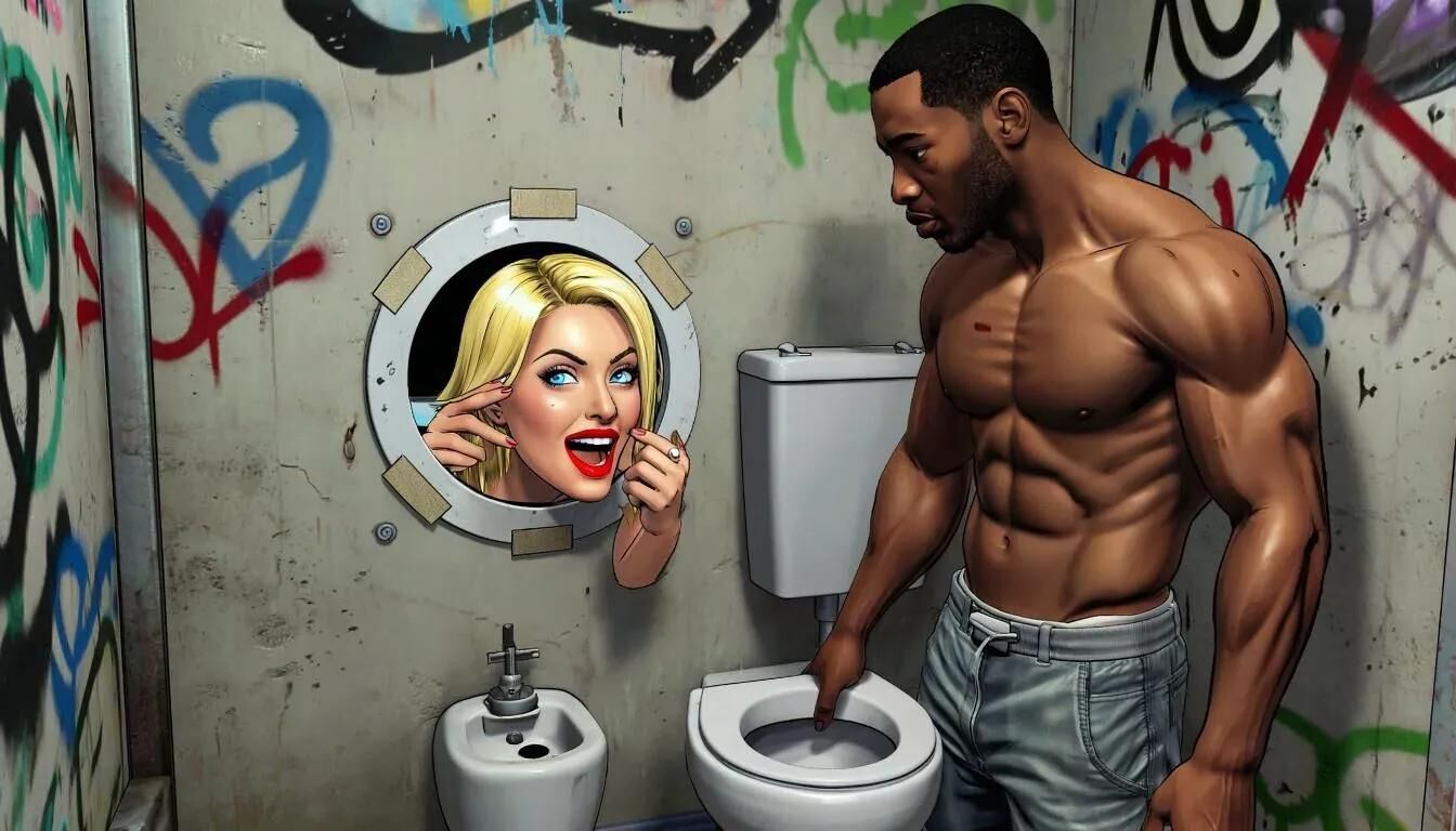 AI Gloryhole in men's toilet at refugee center