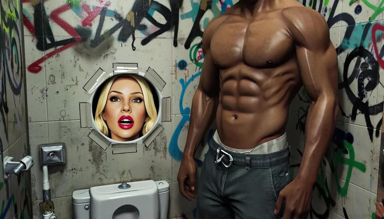 AI Gloryhole in men's toilet at refugee center
