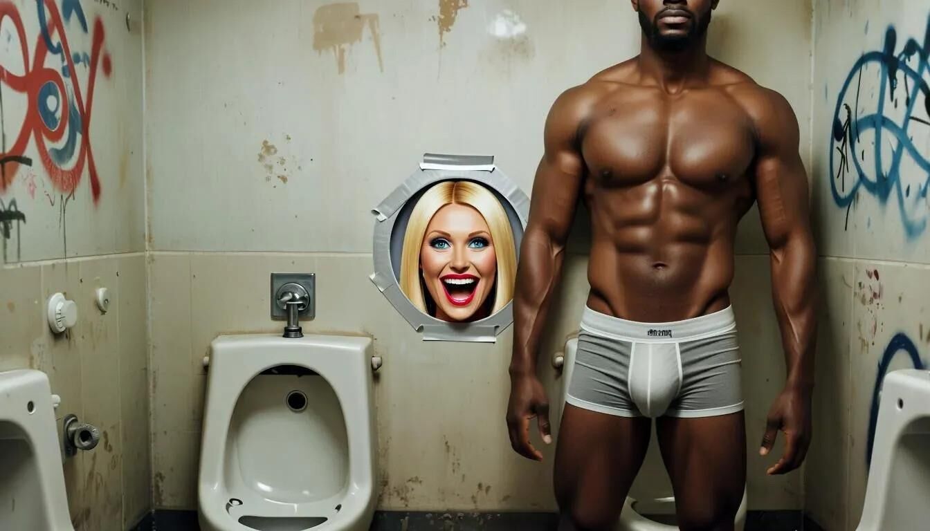 AI Gloryhole in men's toilet at refugee center