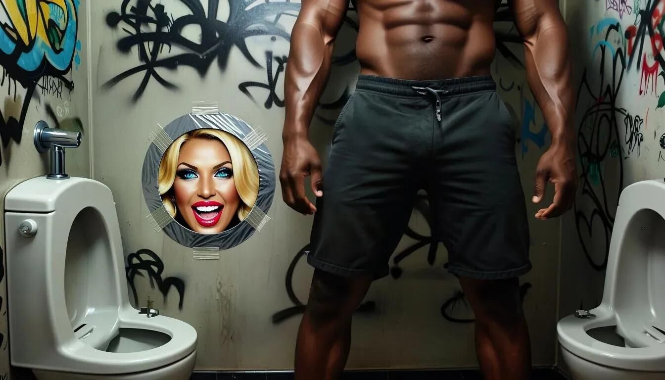 AI Gloryhole in men's toilet at refugee center