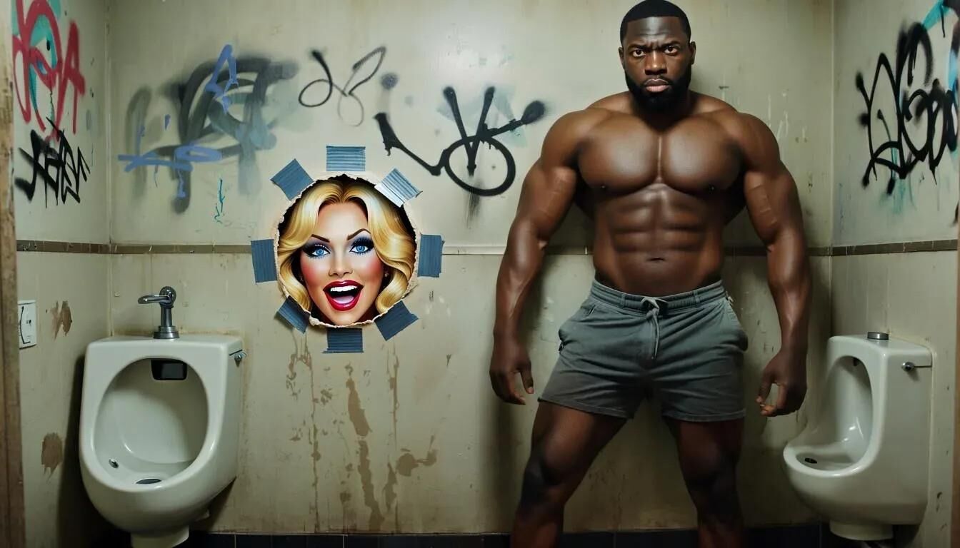 AI Gloryhole in men's toilet at refugee center