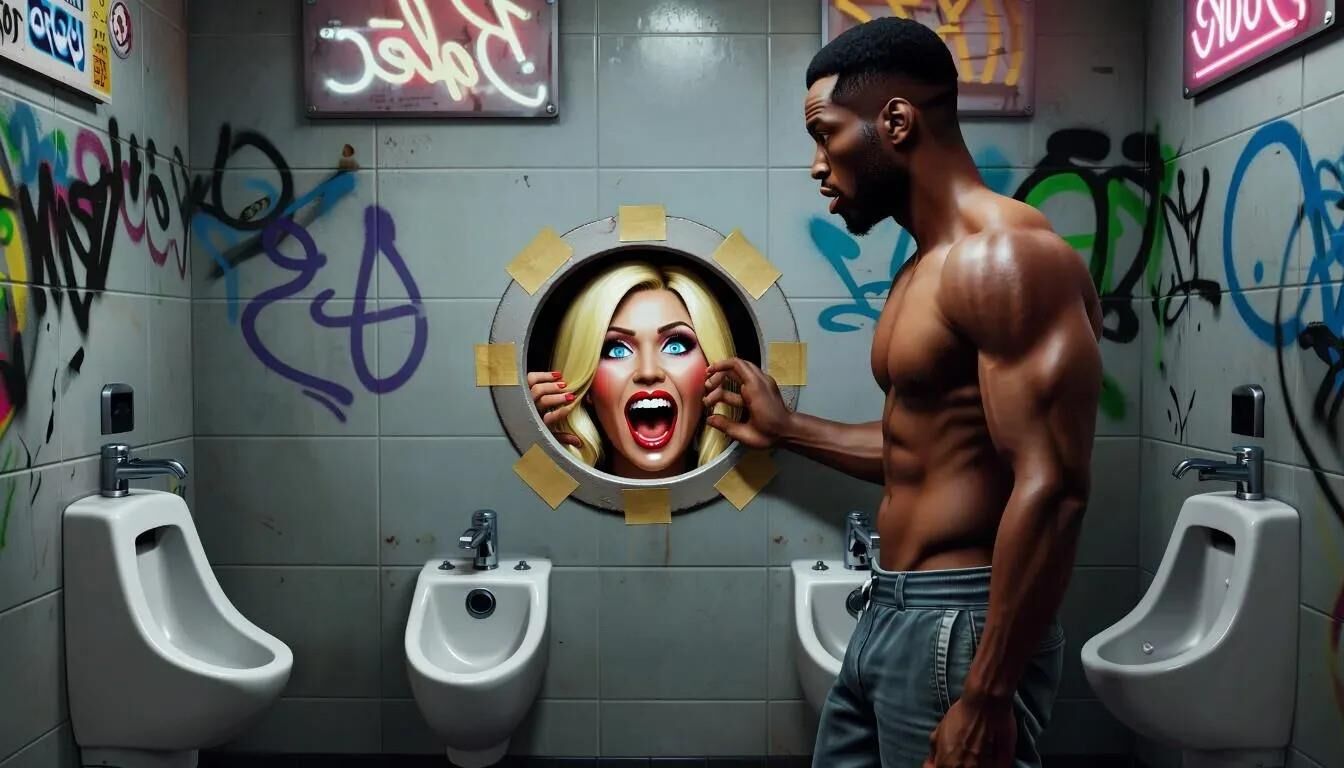 AI Gloryhole in men's toilet at refugee center