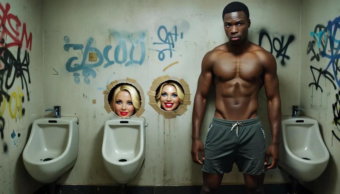 AI Gloryhole in men's toilet at refugee center
