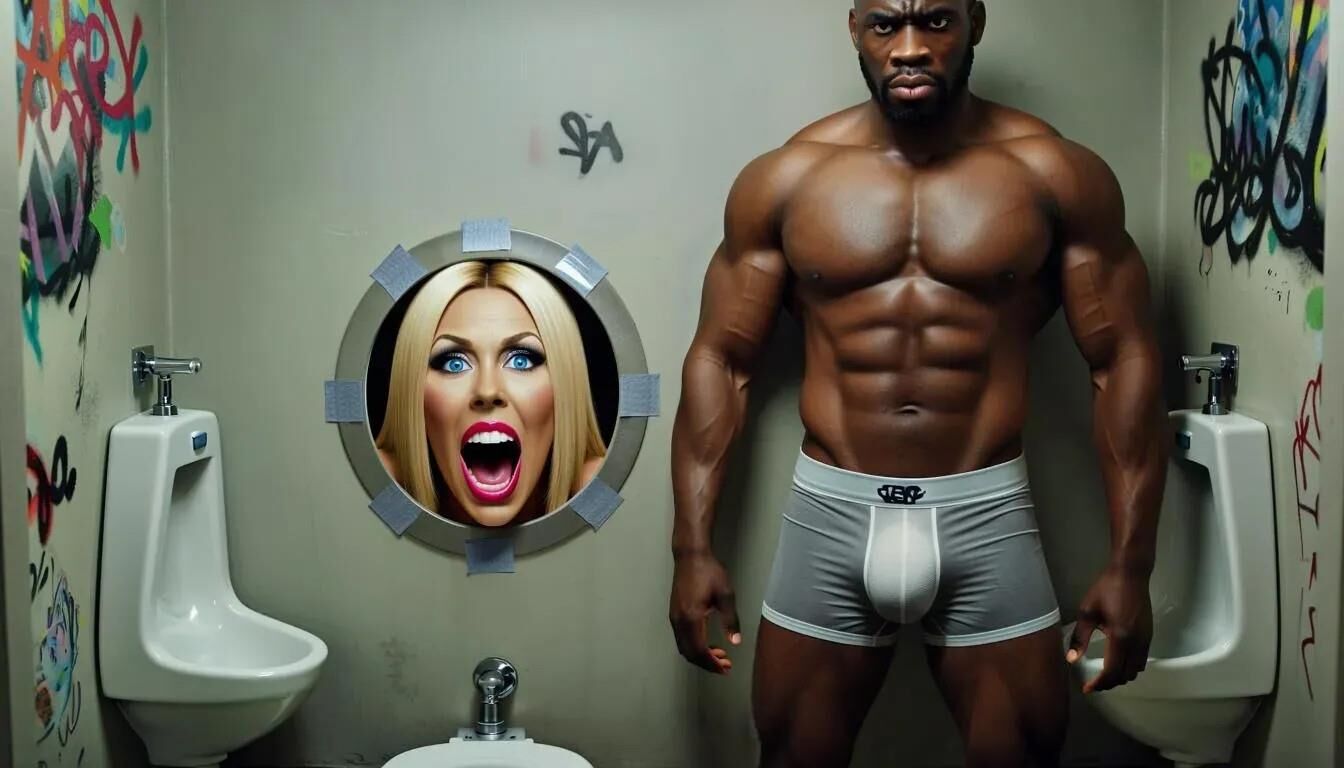 AI Gloryhole in men's toilet at refugee center