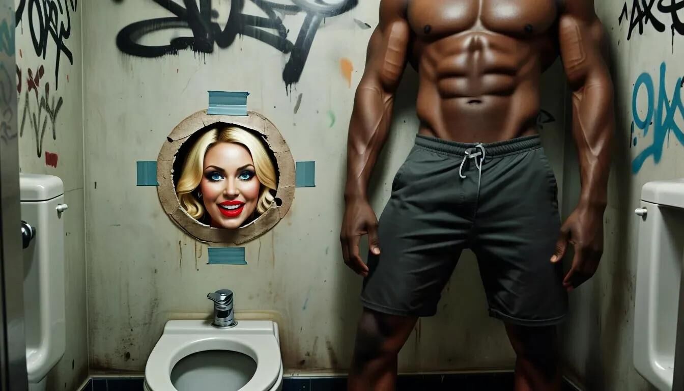 AI Gloryhole in men's toilet at refugee center
