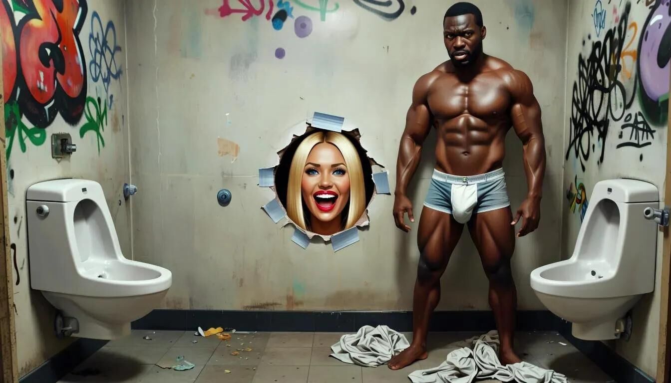 AI Gloryhole in men's toilet at refugee center