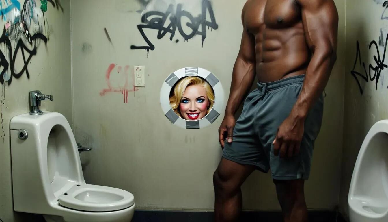 AI Gloryhole in men's toilet at refugee center