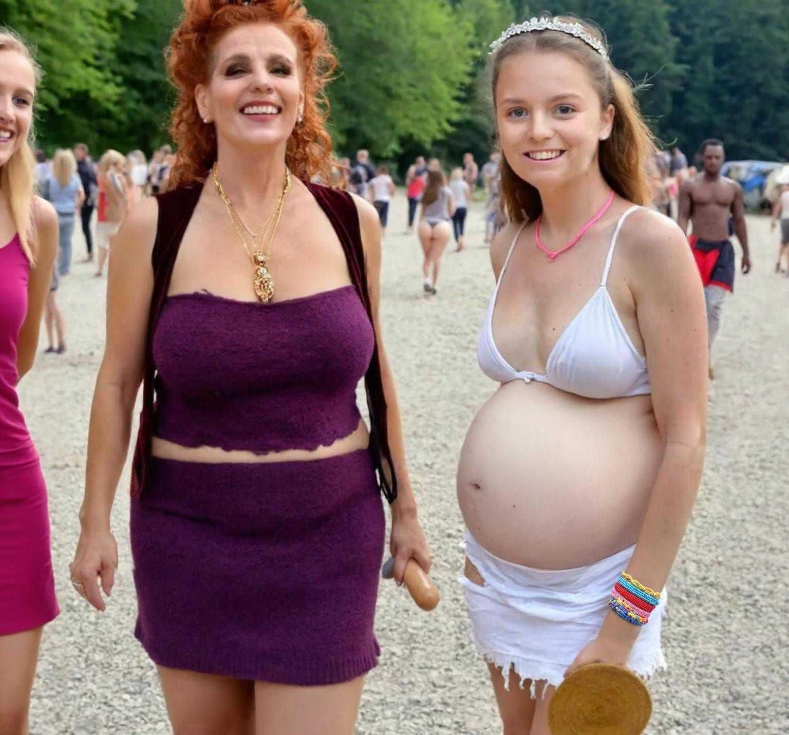妊娠中の赤毛の母親の娘のいくつかの写真（オーバー）