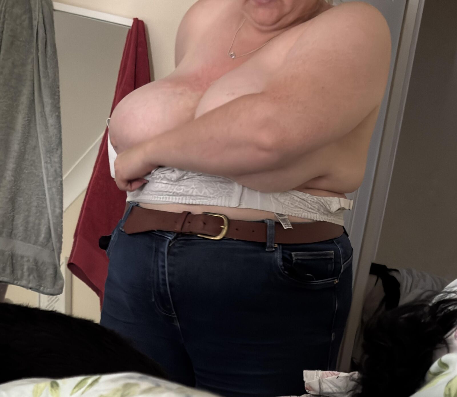 Unaware wife dressing 